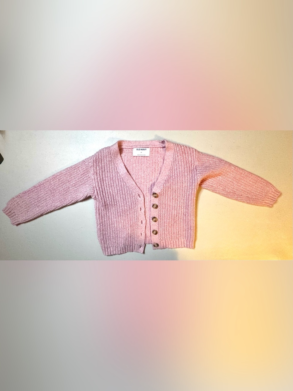 Old Navy 5T Light Pink Ribbed V-Neck Classic Button Cardigan